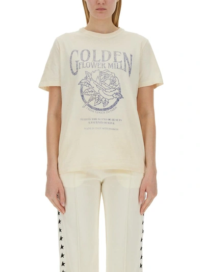 Shop Golden Goose Logo Print T-shirt In Beige
