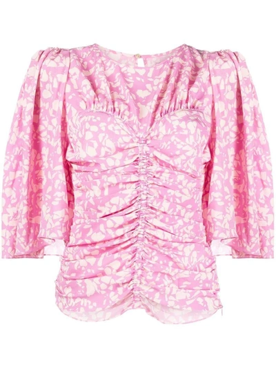 Shop Isabel Marant Speckle-print Ruched Blouse In Pink