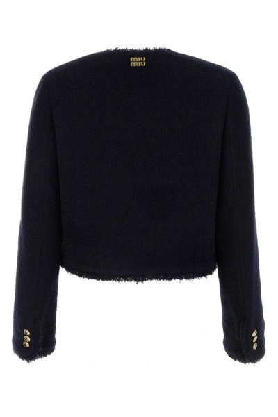 Miu Miu Sequin-embellished Tweed Jacket In Blue
