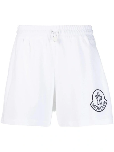 Shop Moncler Logo Print Track Shorts In White