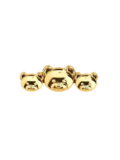 Shop Moschino Teddy Bear Brooch In Gold