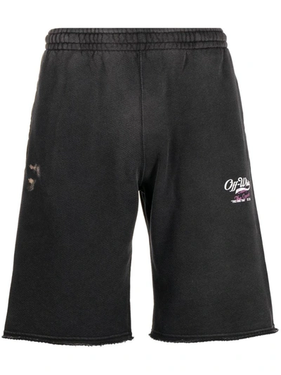 Shop Off-white Wave Off Cotton Track Shorts In Black