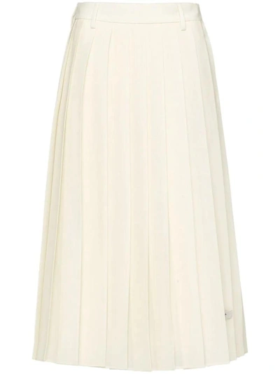 Shop Prada Pleated Logo-patch Midi Skirt In White