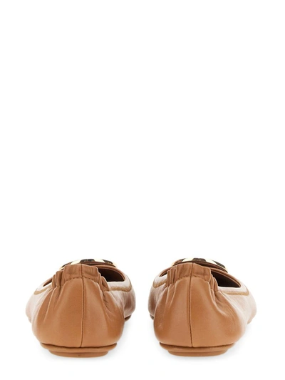 Shop Tory Burch Ballerina "minnie Travel" In Beige