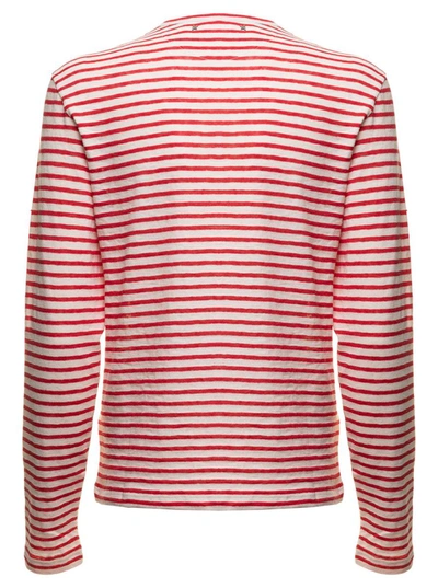 Shop Golden Goose White And Red Striped Long Sleeved T-shirt With Print  Woman
