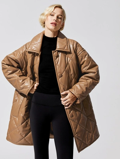 Shop Stand Studio Jacey Leather Puffy Jacket In Taupe