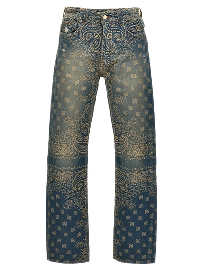 Shop Amiri Bandana Jaquard Jeans In Blue