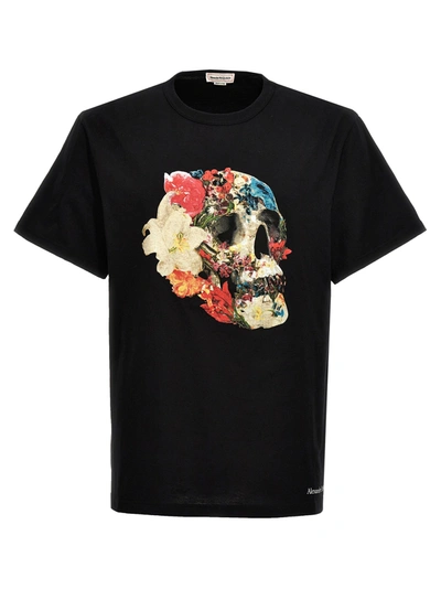 Shop Alexander Mcqueen Floral Skull T-shirt In Black