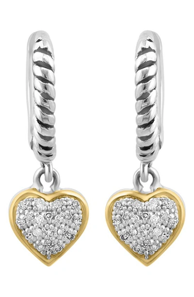 Shop Effy Sterling Silver Hoop & Diamond Heart Dangle Earrings