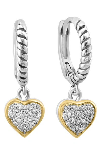 Shop Effy Sterling Silver Hoop & Diamond Heart Dangle Earrings