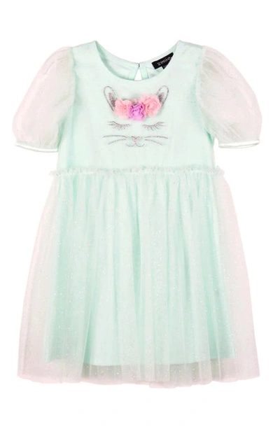 Shop Zunie Kids' Puff Sleeve Glitter Mesh Fit & Flare Dress In Mint
