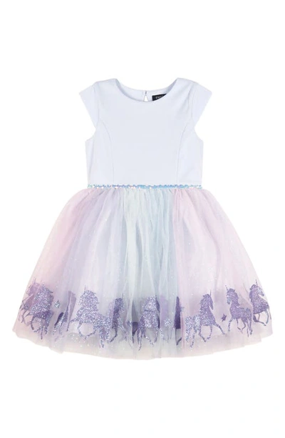 Shop Zunie Kids' Glitter Unicorn Dress In Periwinkle