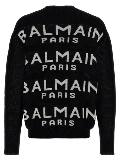 Shop Balmain All-over Logo Sweater Sweater, Cardigans White/black