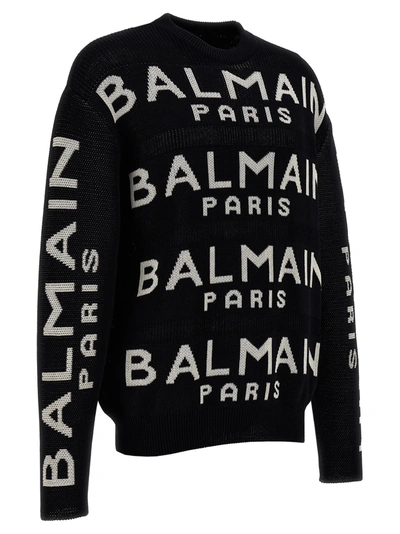 Shop Balmain All-over Logo Sweater Sweater, Cardigans White/black