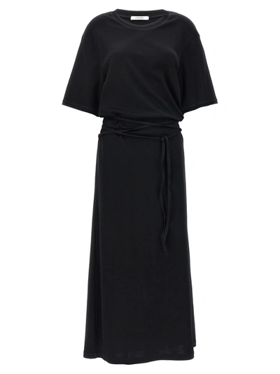 Shop Lemaire Belted Rib T-shirt Dresses Black