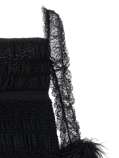 Shop Self-portrait Black Dot Mesh Feather Midi Dresses Black