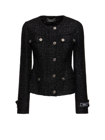 Shop Versace Tweed Blazer With Lurex Effect