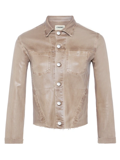 Shop L Agence Janelle Coated Denim Jacket In Rye Coated