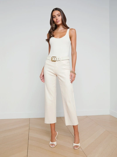 Shop L Agence Wanda Coated Wide-leg Jean In French Vanilla Coated
