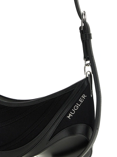 Shop Mugler Small Denim Spiral Curve 01 Shoulder Bags Black