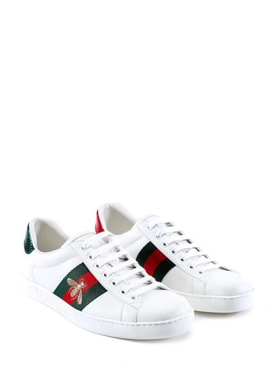 Shop Gucci Leather Sneakers With Iconic Web Band