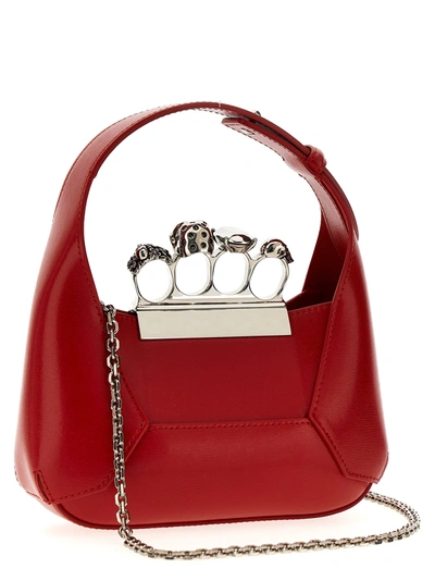 Shop Alexander Mcqueen The Jewelled Hobo Mini Hand Bags Red