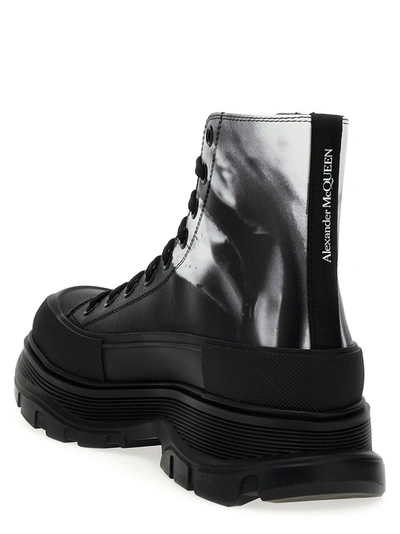 Shop Alexander Mcqueen Tread Slick Solarised Flower Ankle Boots Boots, Ankle Boots White/black