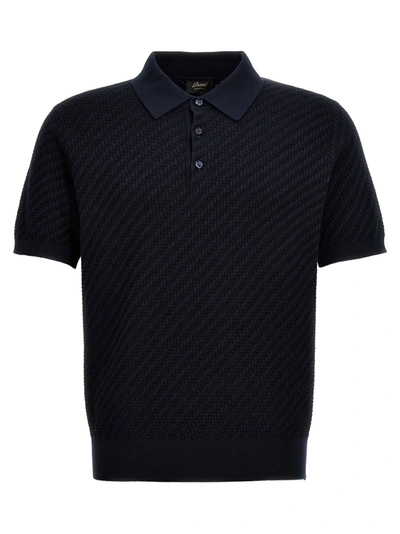 Shop Brioni Woven Knit  Shirt Polo Blue