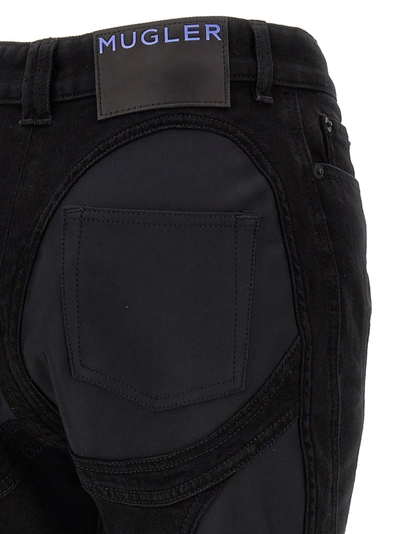 Shop Mugler Zipped Bi-material Jeans Black