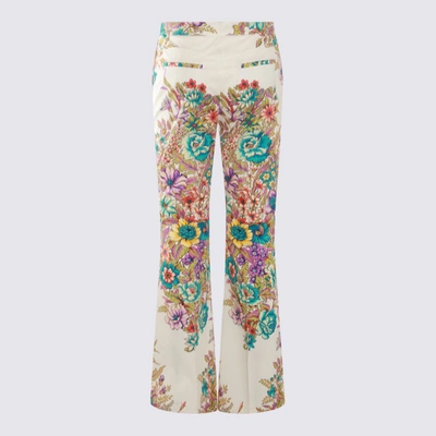 Shop Etro White Multicolour Cotton Blend Trousers In Red