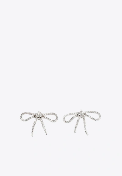 Shop Balenciaga Archive Ribbon Crystal-embellished Earrings In Silver