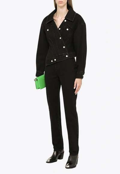 ALEXANDER MCQUEEN ASYMMETRIC CROPPED DENIM JACKET 