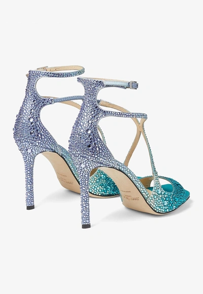 Jimmy Choo Azia 95 Sandal In Blue Peacock With Crystals In Multicolor