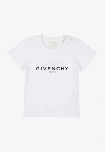 Shop Givenchy Babies Logo Print Crewneck T-shirt In White
