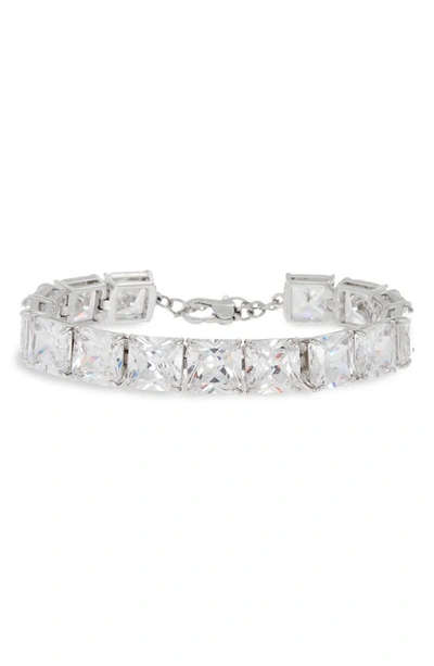 Shop Kate Spade Candy Shop Square Crystal Bracelet In Clear Silver