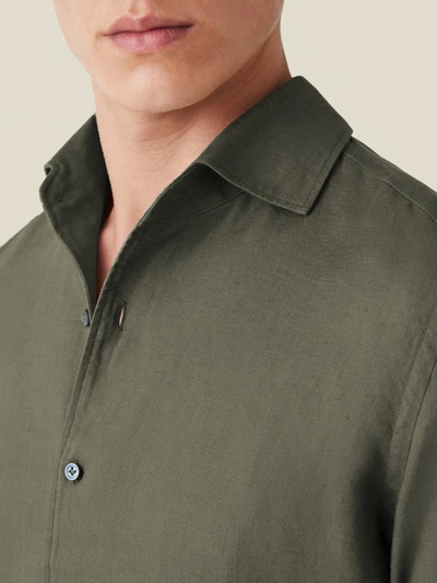 Shop Luca Faloni Khaki Green Portofino Linen Shirt