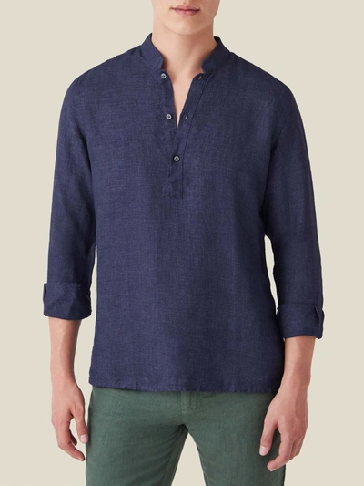 Shop Luca Faloni Navy Blue Forte Linen Shirt In Dark Blue