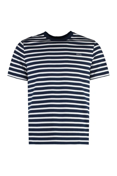 Shop Apc A.p.c. Emilien Striped Organic Cotton T-shirt In Blue