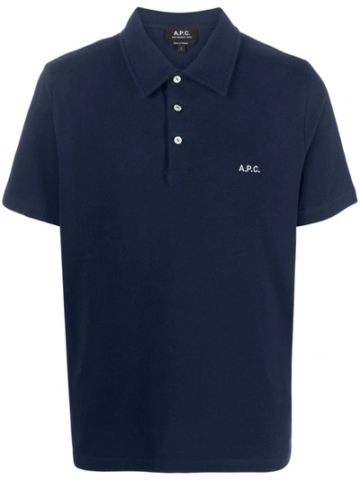 Shop Apc A.p.c. Logo Organic Cotton Polo Shirt In Blue