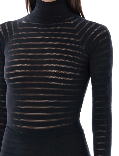 Shop Alaïa Sheer Stripes Bodysuit In Black Alaia