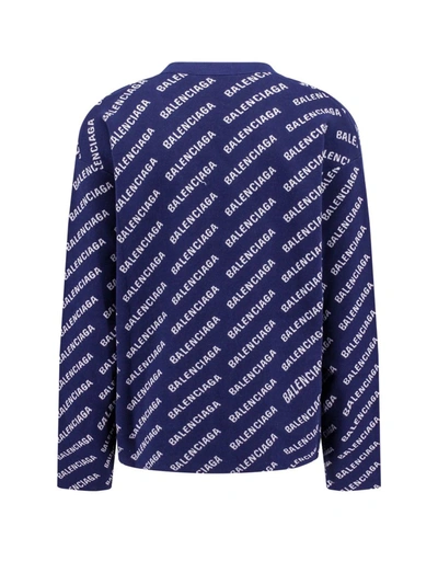 Shop Balenciaga Allover Logo Cotton Cardigan In Blue