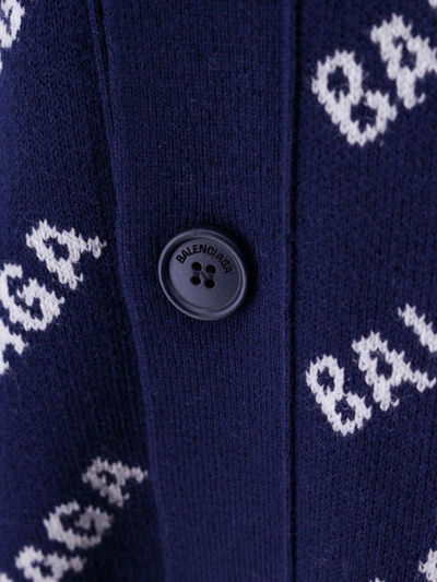 Shop Balenciaga Allover Logo Cotton Cardigan In Blue
