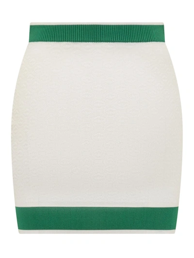 Shop Casablanca Pencil Skirt With Embossed Monogram In White