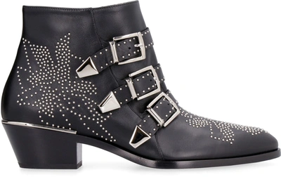 Shop Chloé Susan Studded Leather Ankle Boots In Black