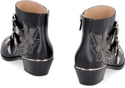 Shop Chloé Susan Studded Leather Ankle Boots In Black