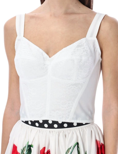 Shop Dolce & Gabbana Lace And Jacquard Shaper Corset Bustier In White