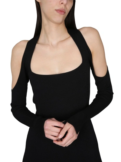 Shop Ganni Black Cut-out Ribbed Midi Dress