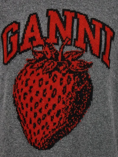 Shop Ganni Grey Wool Blend Sweater