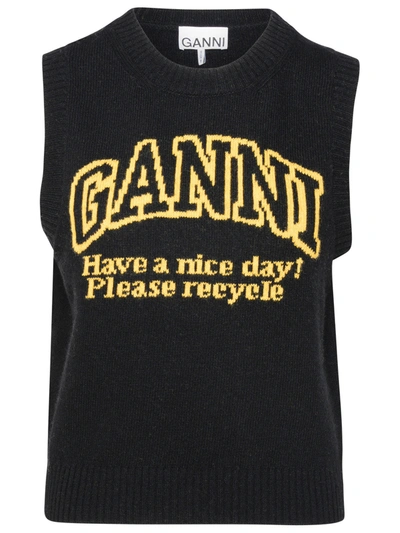 Shop Ganni Graphic Logo Vest In Black