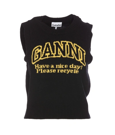Shop Ganni Graphic Logo Vest In Black